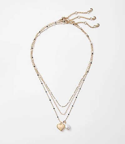 Pearlized Heart Layered Necklace Set