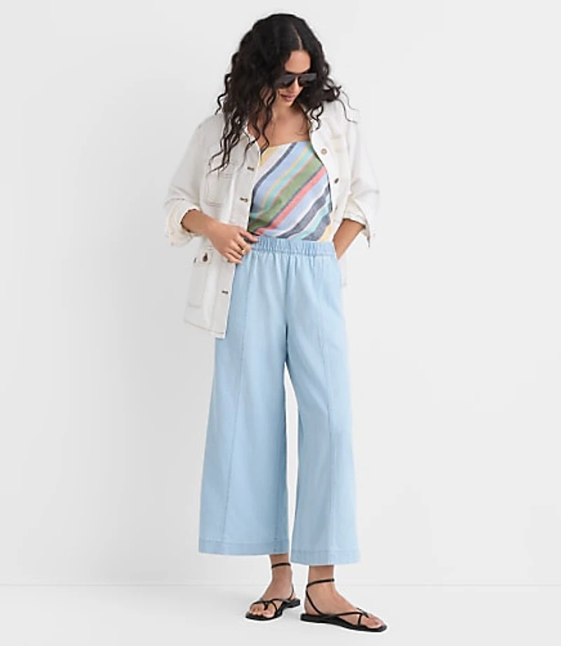 Petite Breezy Wide Leg Crop Pants Chambray