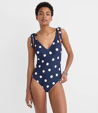 LOFT Beach Polka Dot Tie Strap One Piece Swimsuit