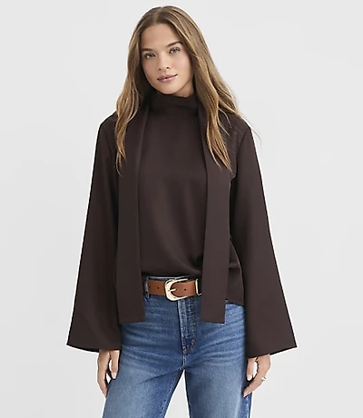 Petite Slinky Tie Neck Blouse