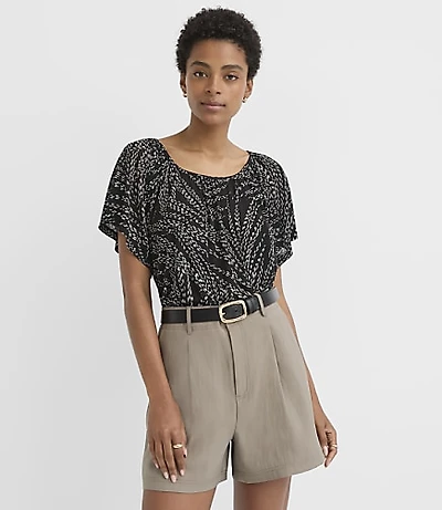 Leafed Gathered Flutter Sleeve Top