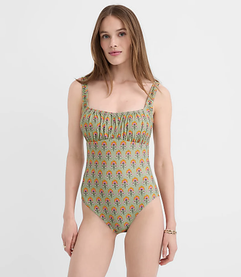 LOFT Beach Garden Ruched One Piece Swimsuit