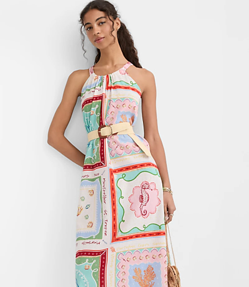 Petite Riviera Linen Cotton Midi Pocket Halter Dress