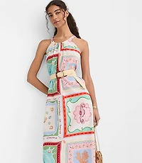 Petite Riviera Linen Cotton Midi Pocket Halter Dress