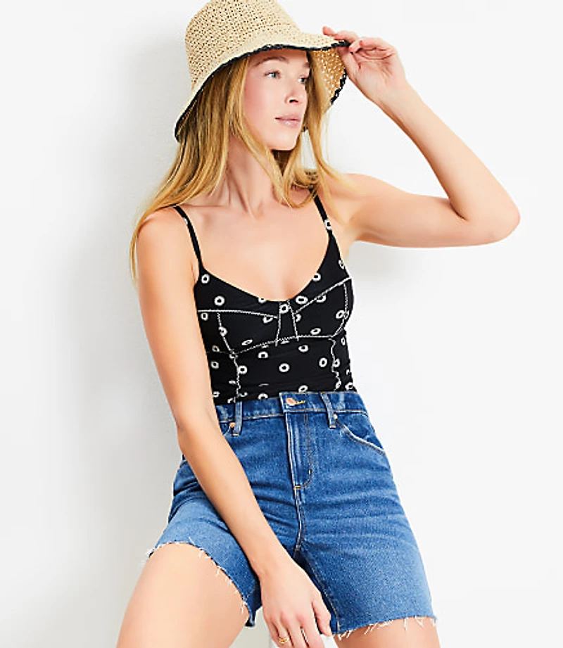 LOFT Beach Dotted Zig Zag Stitch Tankini Top