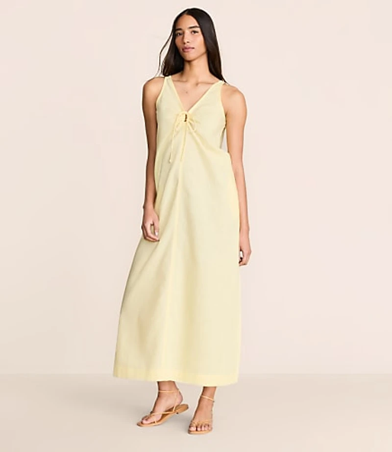 Petite Lou & Grey Linen Cotton Tie Keyhole Maxi Pocket Dress