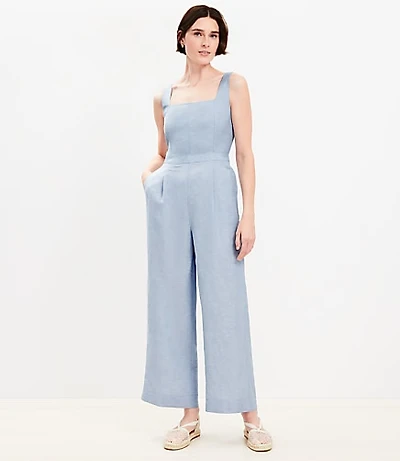 Petite Linen Blend Square Neck Jumpsuit