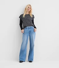 Rivete Tall Fresh Cut Mid Rise Loose Flare Jeans Light Wash