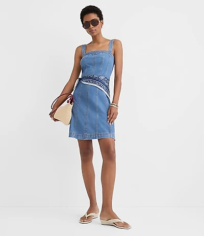 Seamed Denim Mini Dress Medium Blue
