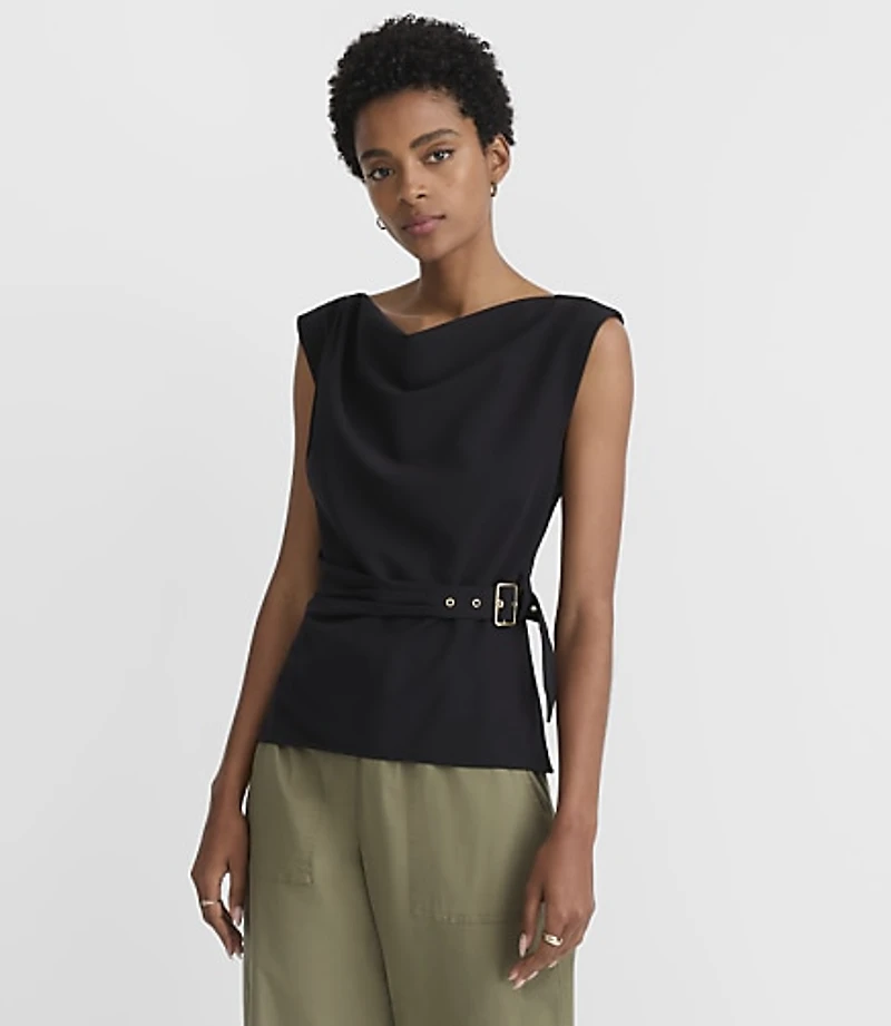 Petite Belted Boatneck Blouse