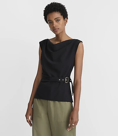 Petite Belted Boatneck Blouse