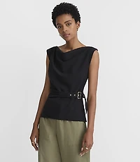 Petite Belted Boatneck Blouse