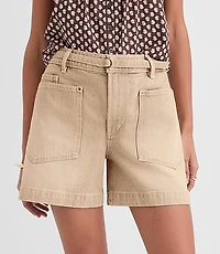 Petite Curvy Belted Denim Utility Shorts Washed Neutral