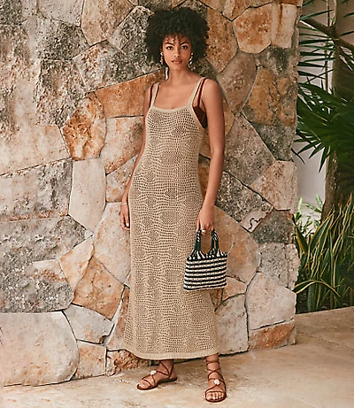 LOFT Beach Shimmer Pointelle Sweater Maxi Swimsuit Coverup