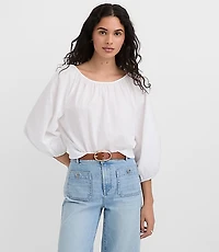 Petite Poplin Ribtrim Boatneck Blouse