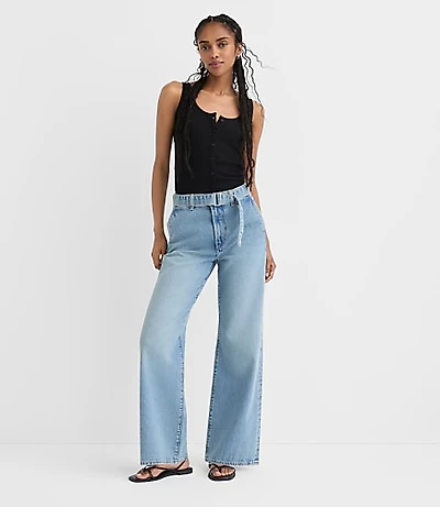 Rivete Tall Belted High Rise Wide Leg Jeans in Light Wash