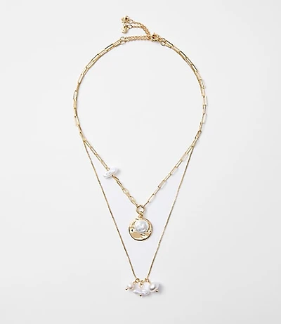 Mother Of Pearl Layered Coin Necklace Set