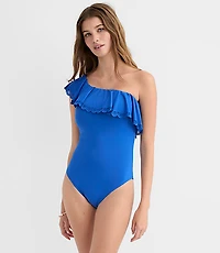 LOFT Beach Eyelet Ruffle One Shoulder Piece Swimsuit