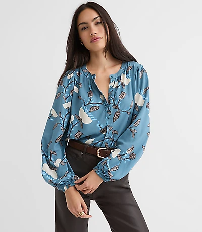 Garland Shirred Henley Blouse