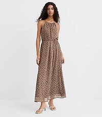 Floral Tucked Maxi Halter Dress