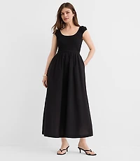 Smocked Cap Sleeve Midi Pocket Dress