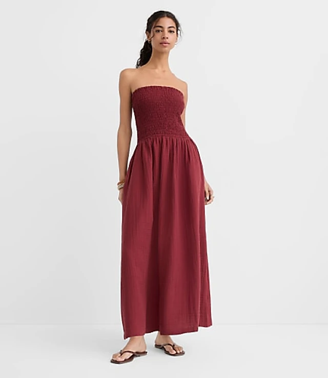 loft beach strapless mixed media pocket midi dress LOFT Beach Strapless Mixed Media Maxi Pocket Dress