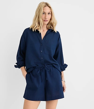 Petite Linen Cotton Everyday Oversized Pocket Shirt