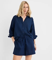 Petite Linen Cotton Everyday Oversized Pocket Shirt