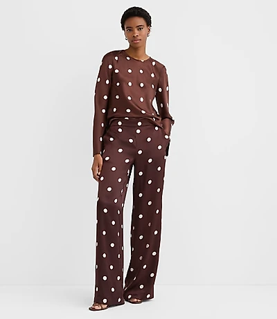 Petite Fluid Pull On Wide Leg Pants Dotted Satin