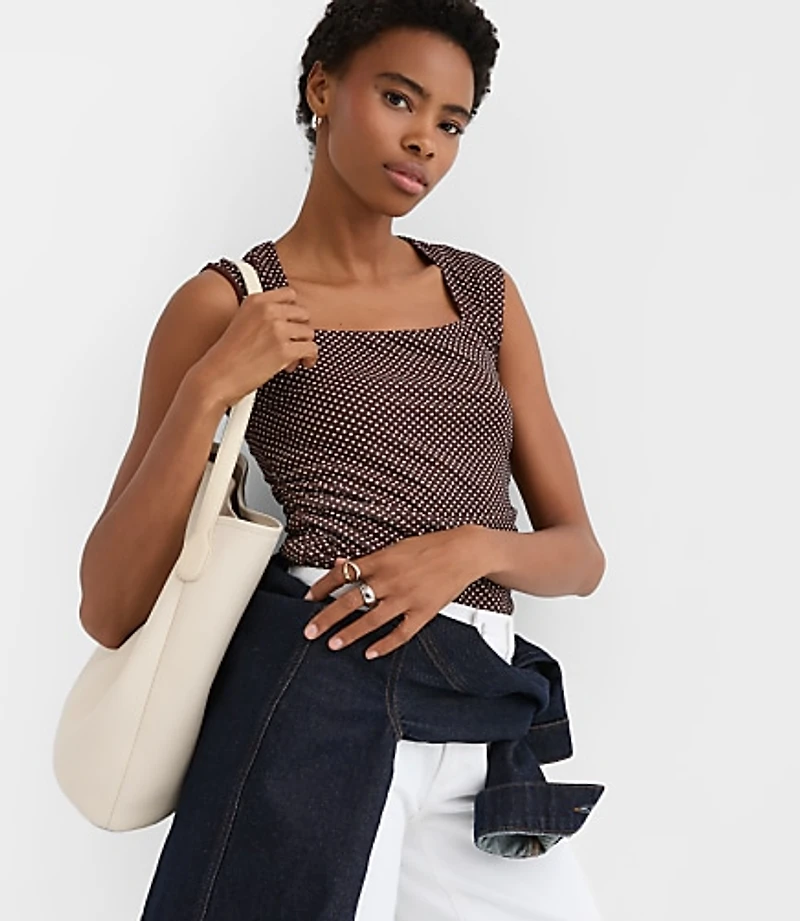 Pindot Mesh Ruched Square Neck Top