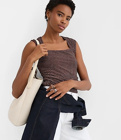 Pindot Mesh Ruched Square Neck Top