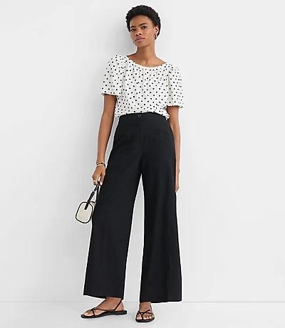 Petite Linen Cotton Pull On Wide Leg Pants