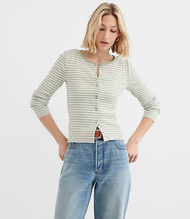 Striped Scalloped Ribbed Cardigan