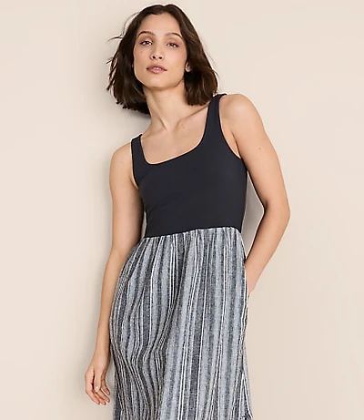 Lou & Grey Striped Linen Cotton Mixed Media Maxi Pocket Dress