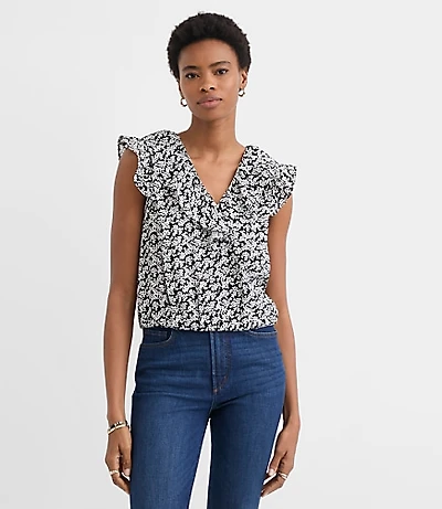 Petite Floral Ruffle V-Neck Top
