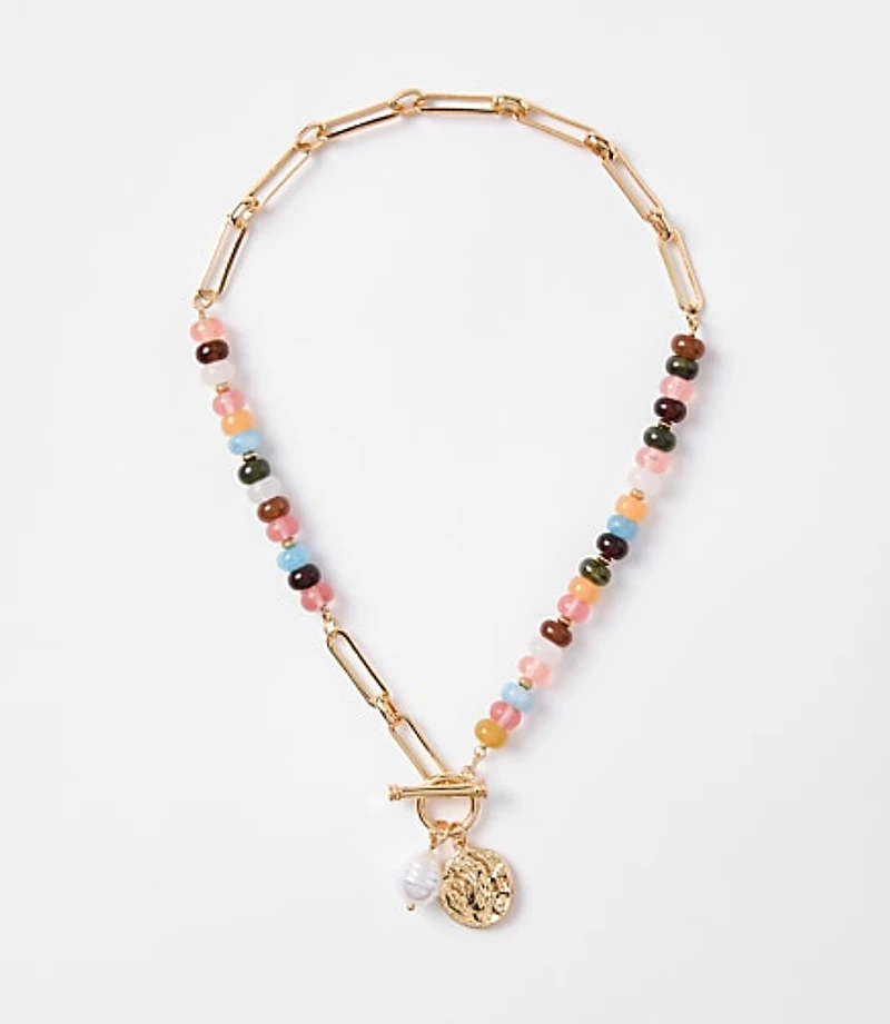 Pearlized Coin Statement Necklace