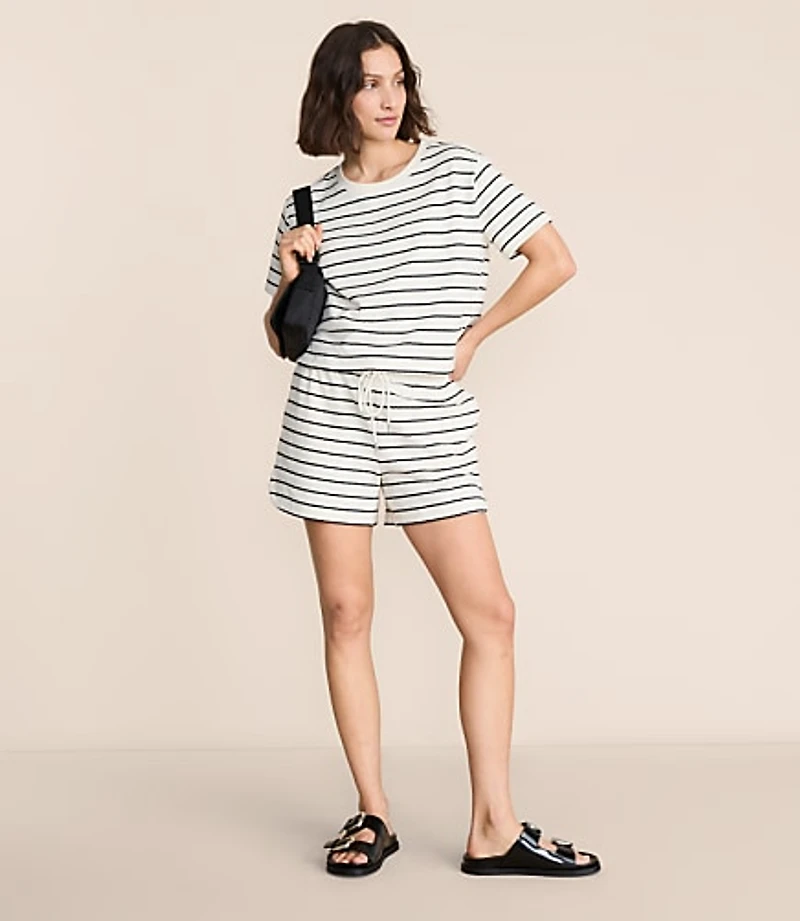 Petite Lou & Grey Striped Jacquard Rounded Hem Shorts