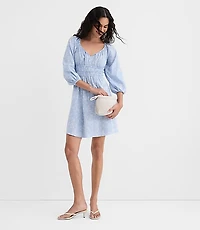 Petite Bouquet Linen Cotton Smocked Mini Dress