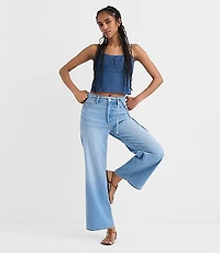 Rivete Petite High Rise Wide Leg Crop Jeans Bright Medium Stonewash