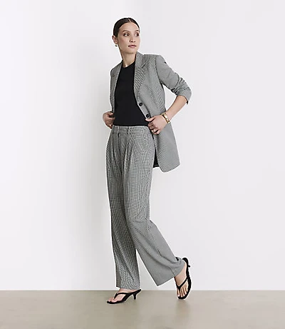 LOFT Versa Seasonless Stretch Double Pleat Relaxed Straight Pants Mini Houndstooth