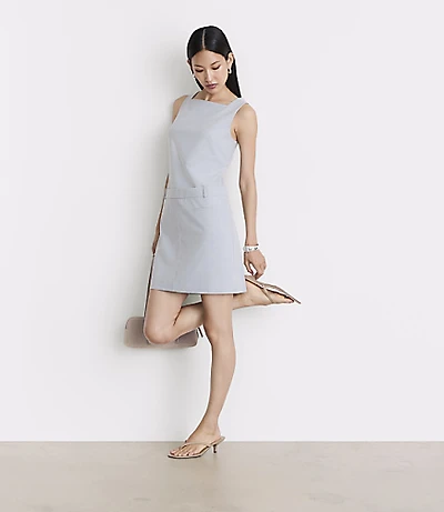 LOFT Versa Seasonless Stretch Square Neck Mini Pocket Dress Heather