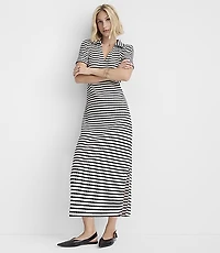 Striped Pointelle Collared Midi Dress