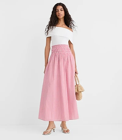 Striped Smocked Midi Skirt