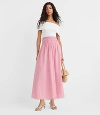 Striped Smocked Midi Skirt