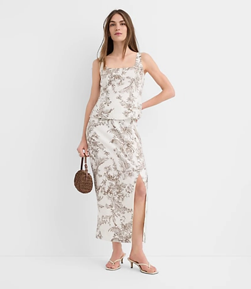 Petite Floral Toile Linen Cotton Column Midi Skirt