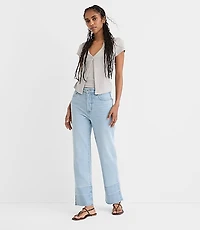 Rivete Petite Unpicked High Rise Straight Jeans Wave Wash