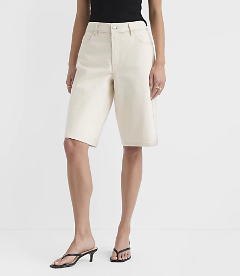 Rivete Petite Curvy High Rise Denim Bermuda Shorts Ivory