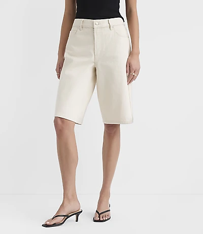 Rivete Petite Curvy High Rise Denim Bermuda Shorts Ivory