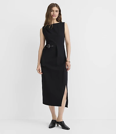 Belted Boatneck Midi Dress