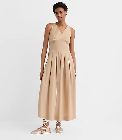 Petite Pleated Poplin Midi Pocket Dress